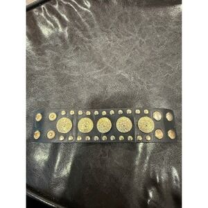 Unisex Leather Cuff Bracelet‎ Gold Tone Medallions Studded Rocker Punk Style